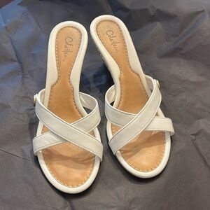 Cole Haan White and Tan Heels with Crisscross Straps